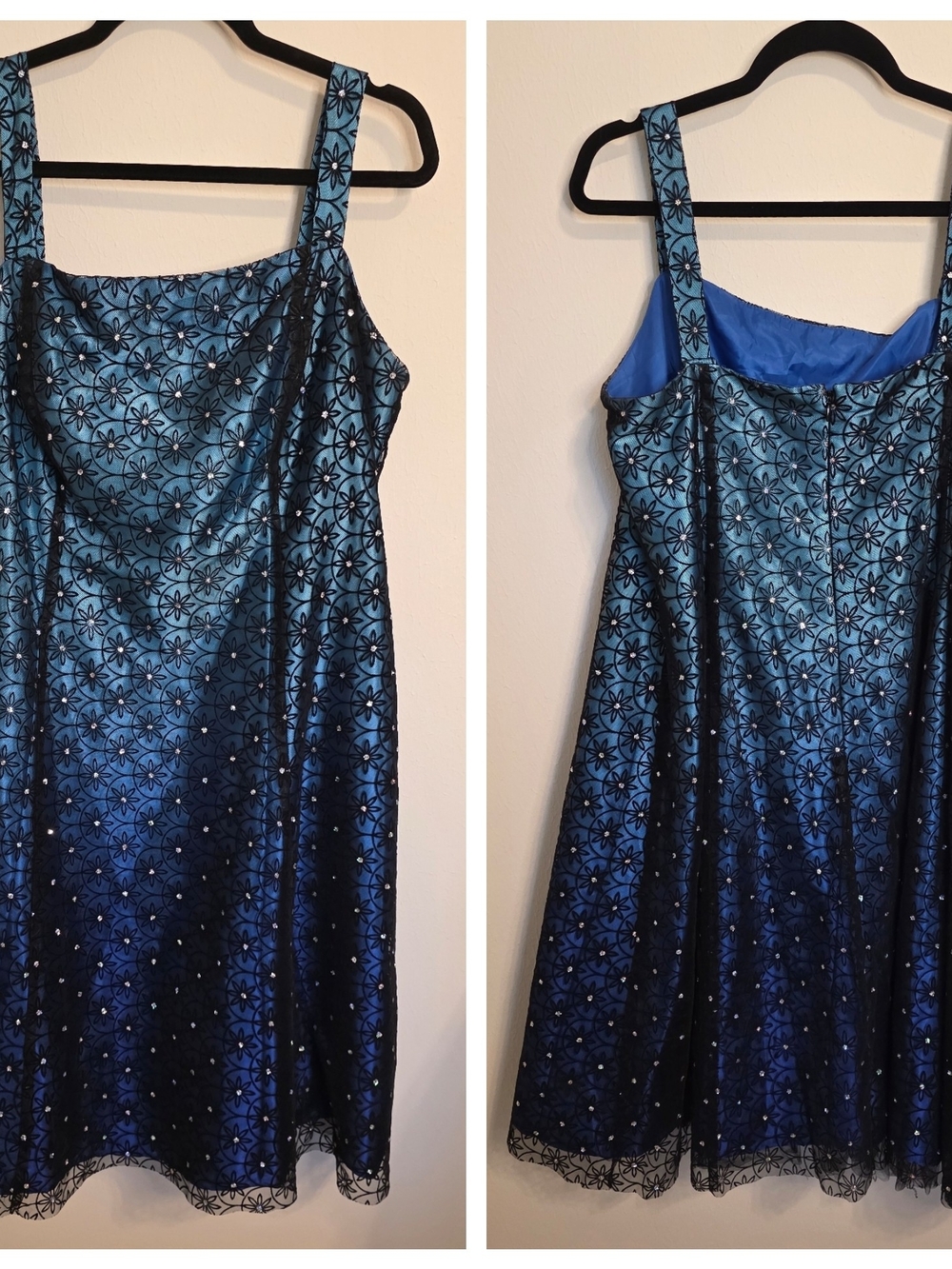 Onyx Nite Teal Blue Floral Embroidered Cocktail Dress